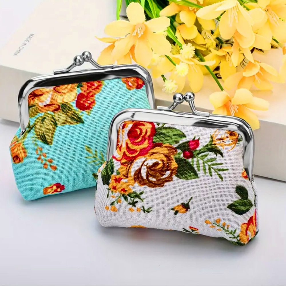 2 Floral Coin Purse Set - Blue and White